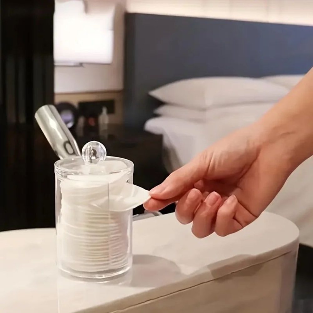 Round Clear Acrylic Makeup Organizer Cotton Pad Swab Storage Holder With Lid 4