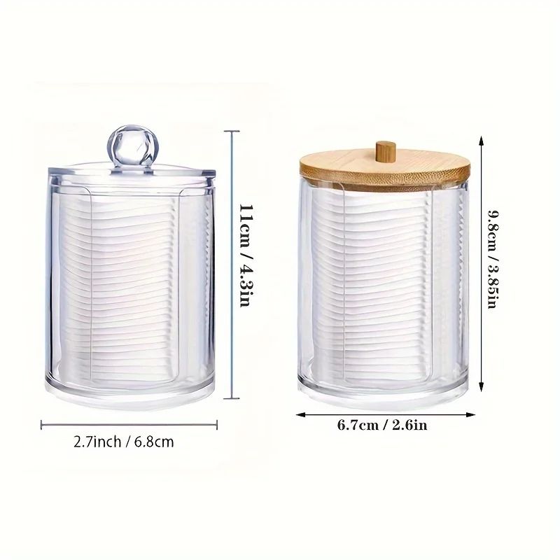 Round Clear Acrylic Makeup Organizer Cotton Pad Swab Storage Holder With Lid 5