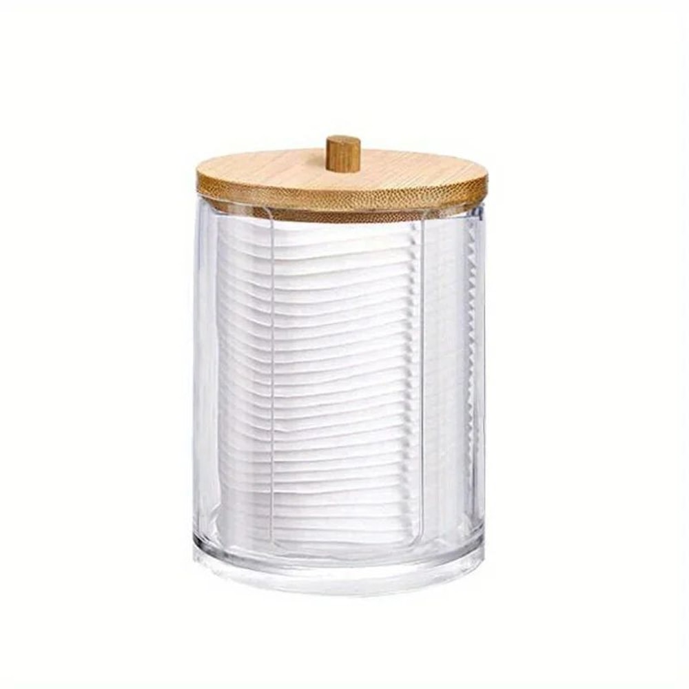 Round Clear Acrylic Makeup Organizer Cotton Pad Swab Storage Holder With Lid 6