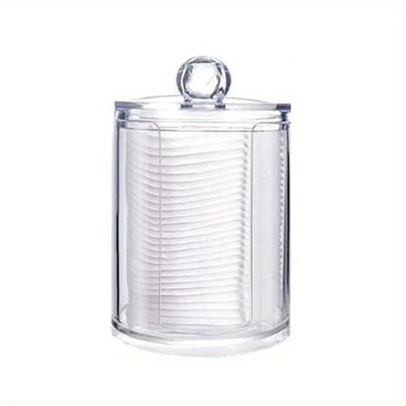 Round Clear Acrylic Makeup Organizer Cotton Pad Swab Storage Holder With Lid 7