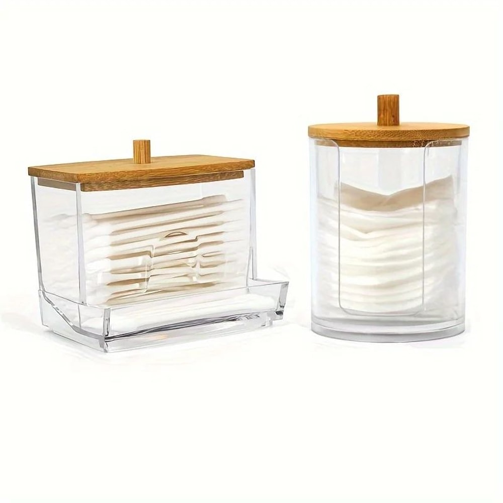 Round Clear Acrylic Makeup Organizer Cotton Pad Swab Storage Holder With Lid 8