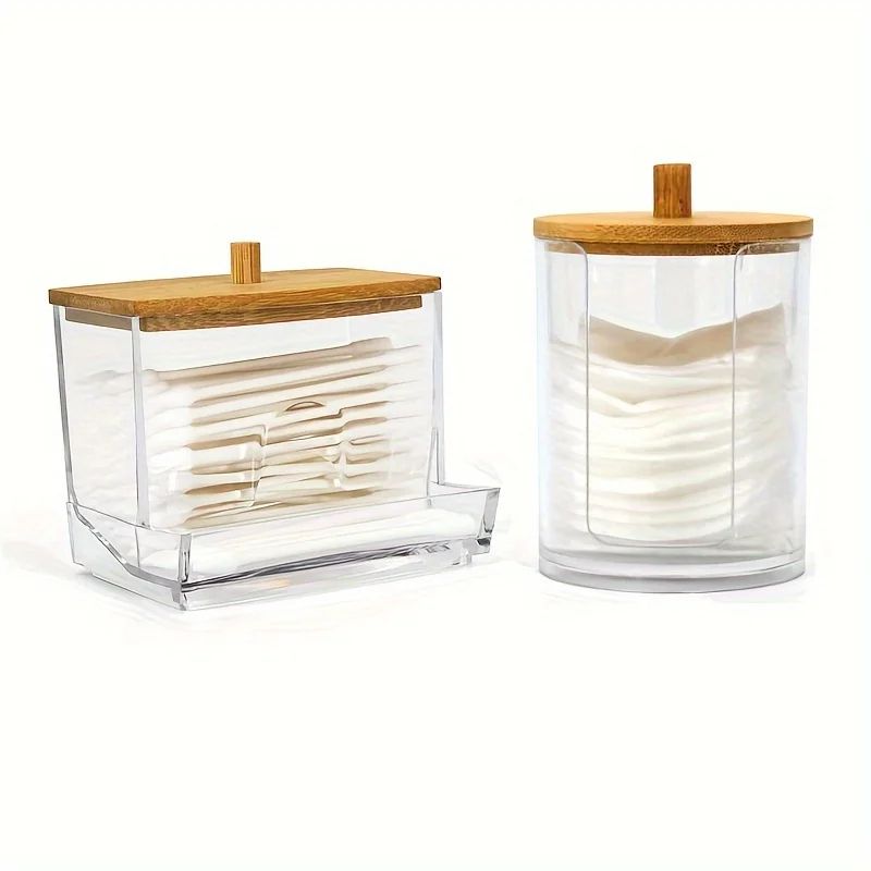Round Clear Acrylic Makeup Organizer Cotton Pad Swab Storage Holder With Lid 8