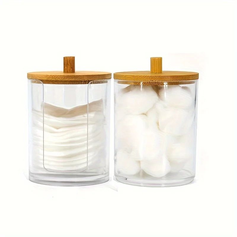 Round Clear Acrylic Makeup Organizer Cotton Pad Swab Storage Holder With Lid 9