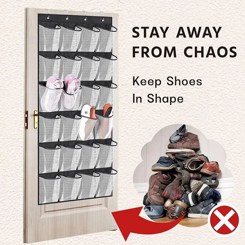 24Pocket Wall Door Hanging Shoe Organizer SpaceSaving Mesh Storage Rack 0