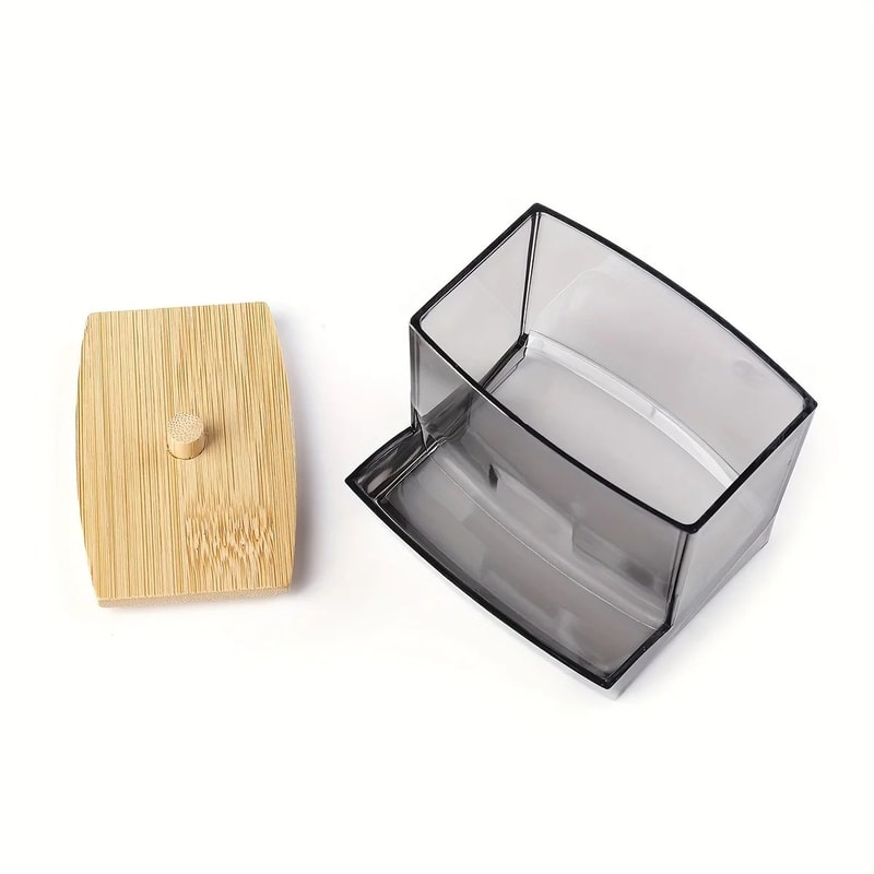 Clear Acrylic Cotton Swab Holder With Bamboo Lid Bathroom QTip Dispenser Canister 3