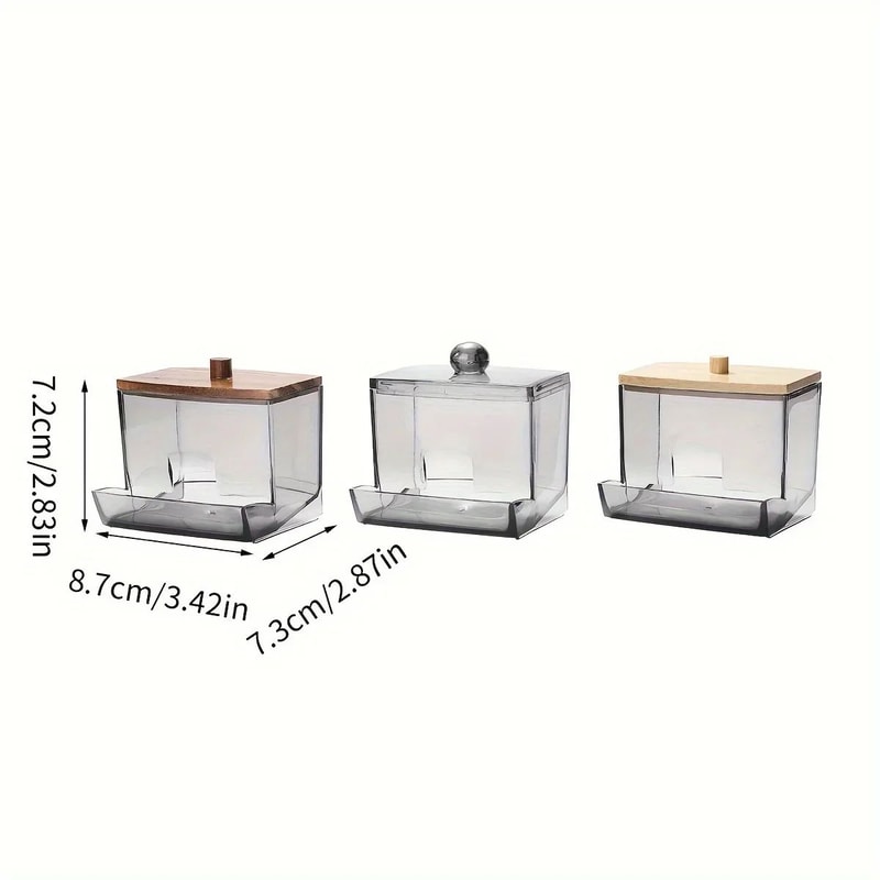 Clear Acrylic Cotton Swab Holder With Bamboo Lid Bathroom QTip Dispenser Canister 4