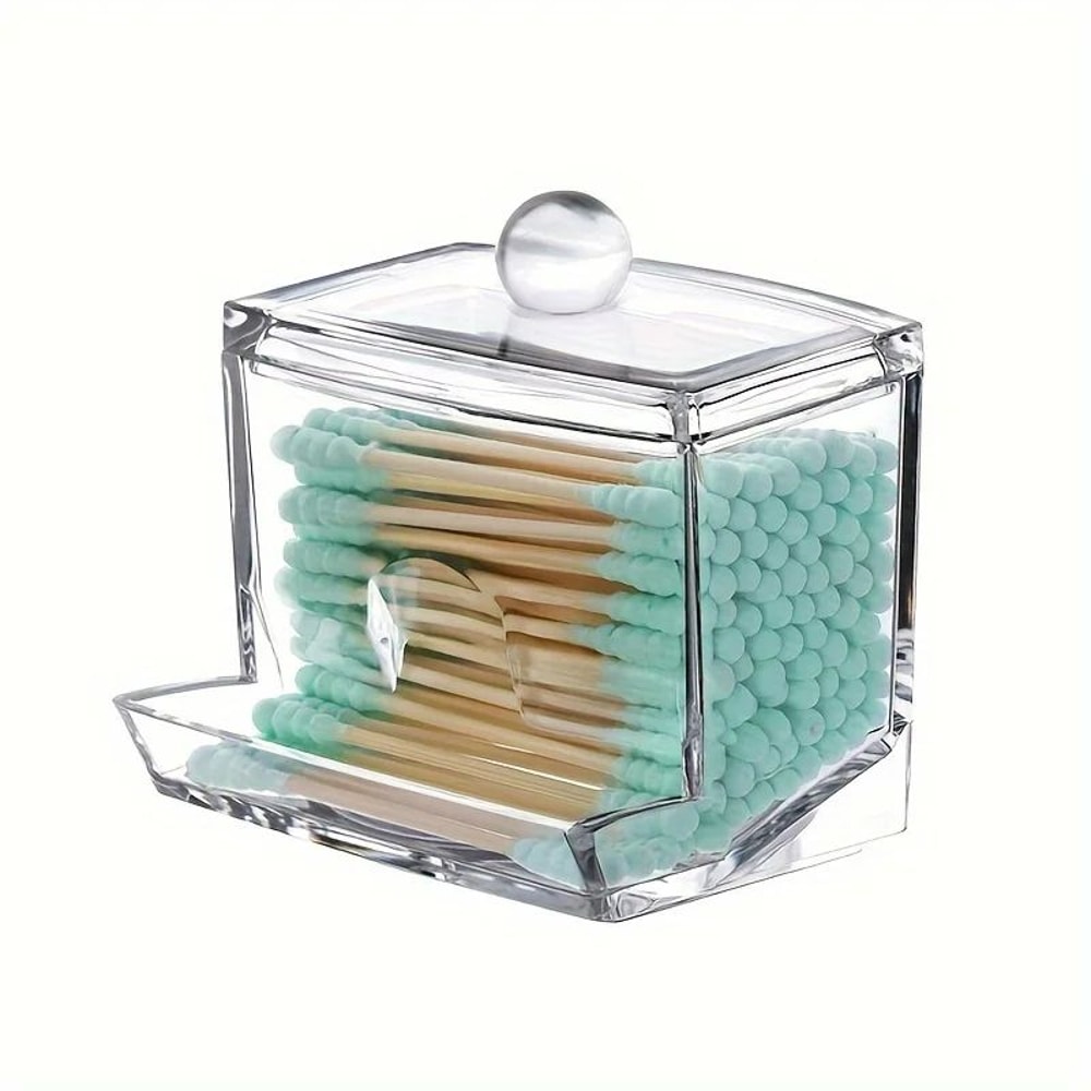 Clear Acrylic Cotton Swab Holder With Bamboo Lid Bathroom QTip Dispenser Canister 5