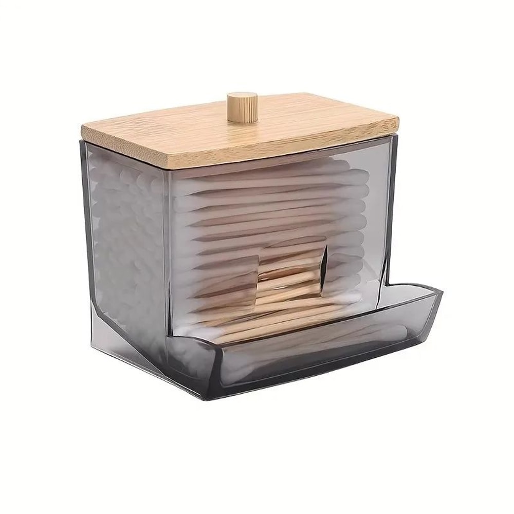 Clear Acrylic Cotton Swab Holder With Bamboo Lid Bathroom QTip Dispenser Canister 6