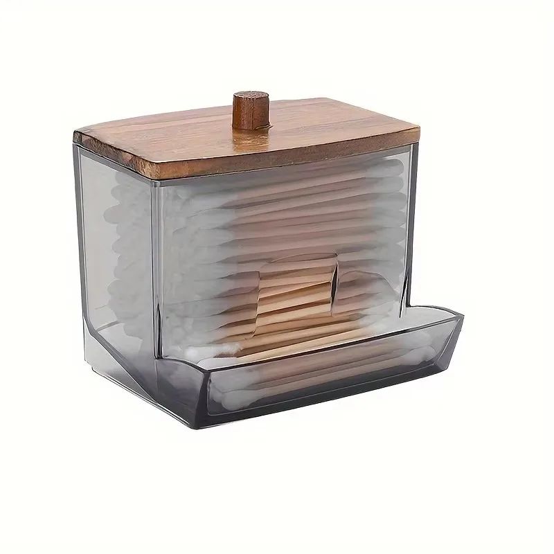 Clear Acrylic Cotton Swab Holder With Bamboo Lid Bathroom QTip Dispenser Canister 7