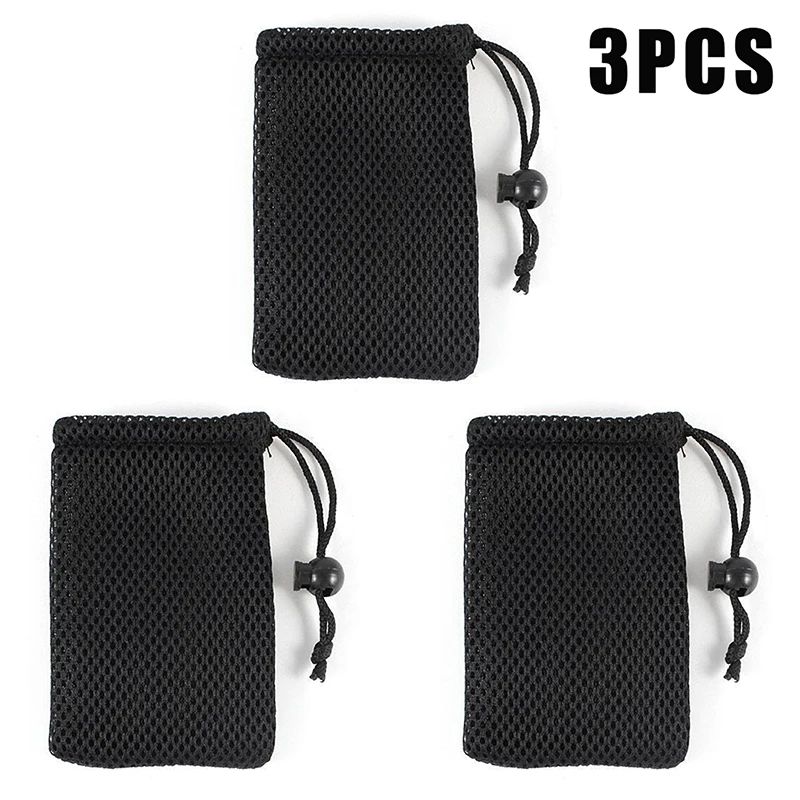 3 Pcs Nylon Mesh Drawstring Storage Pouch Set Breathable Travel Digital Accessories Organizer Bag 0