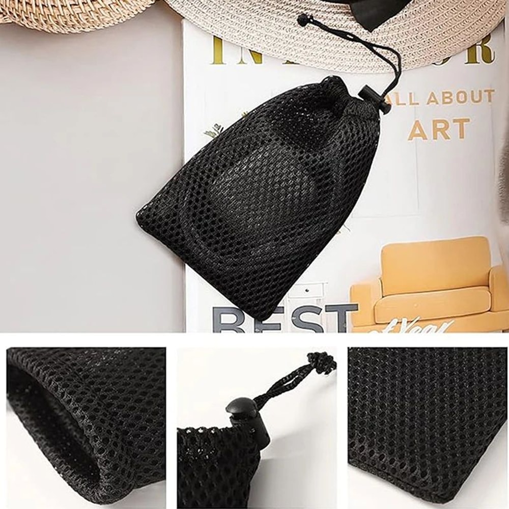 3 Pcs Nylon Mesh Drawstring Storage Pouch Set Breathable Travel Digital Accessories Organizer Bag 2