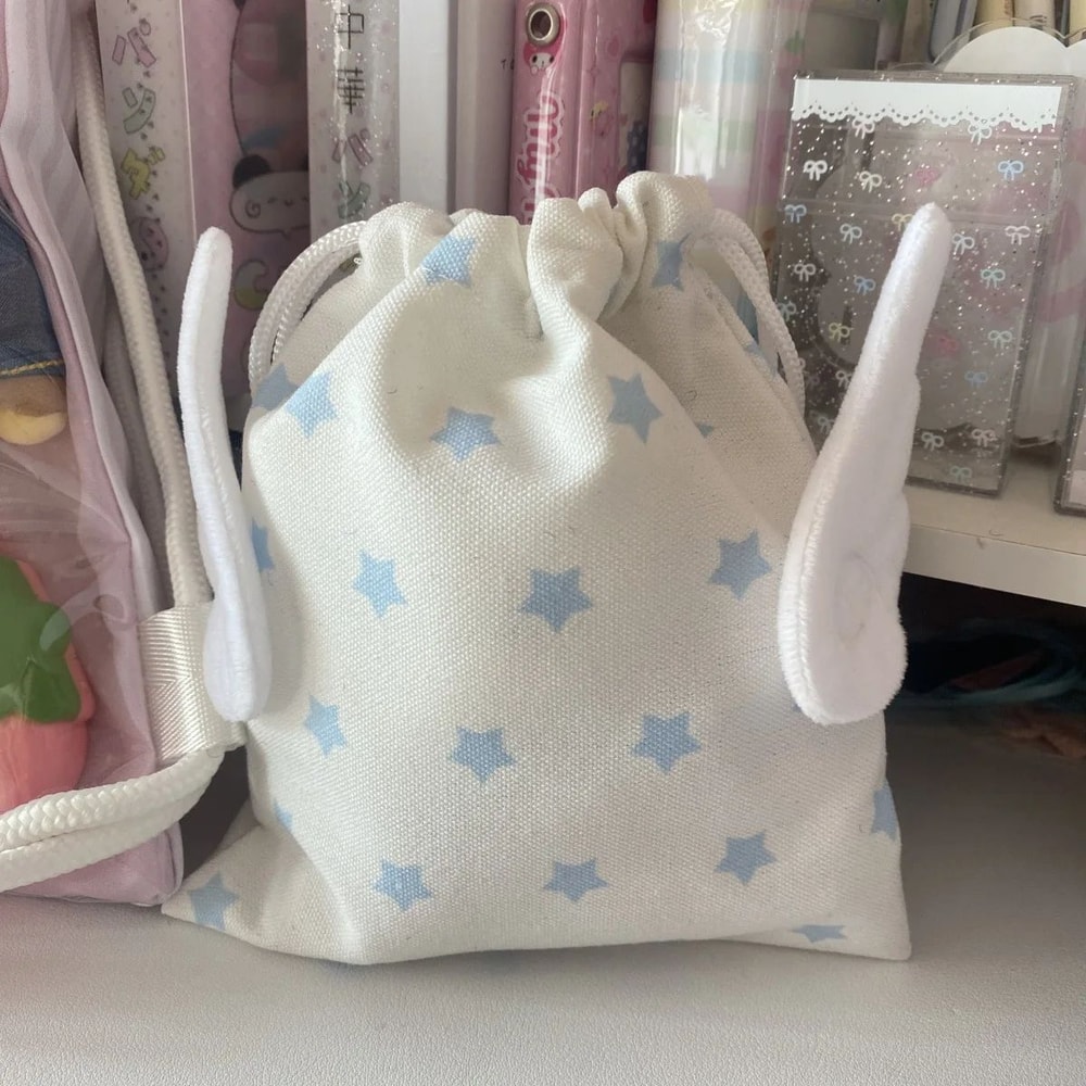 Star Pattern Canvas Drawstring Pouch Portable Dustproof Cosmetic Stationery Storage Bag 3