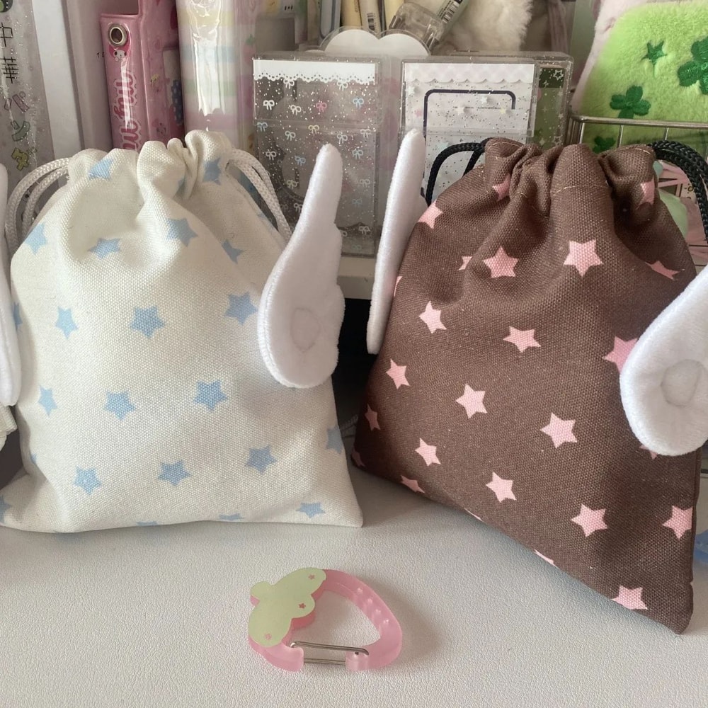 Star Pattern Canvas Drawstring Pouch Portable Dustproof Cosmetic Stationery Storage Bag 5