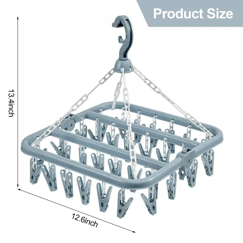 32Clip Foldable Drip Hanger Drying Rack With Rotating Hook 1