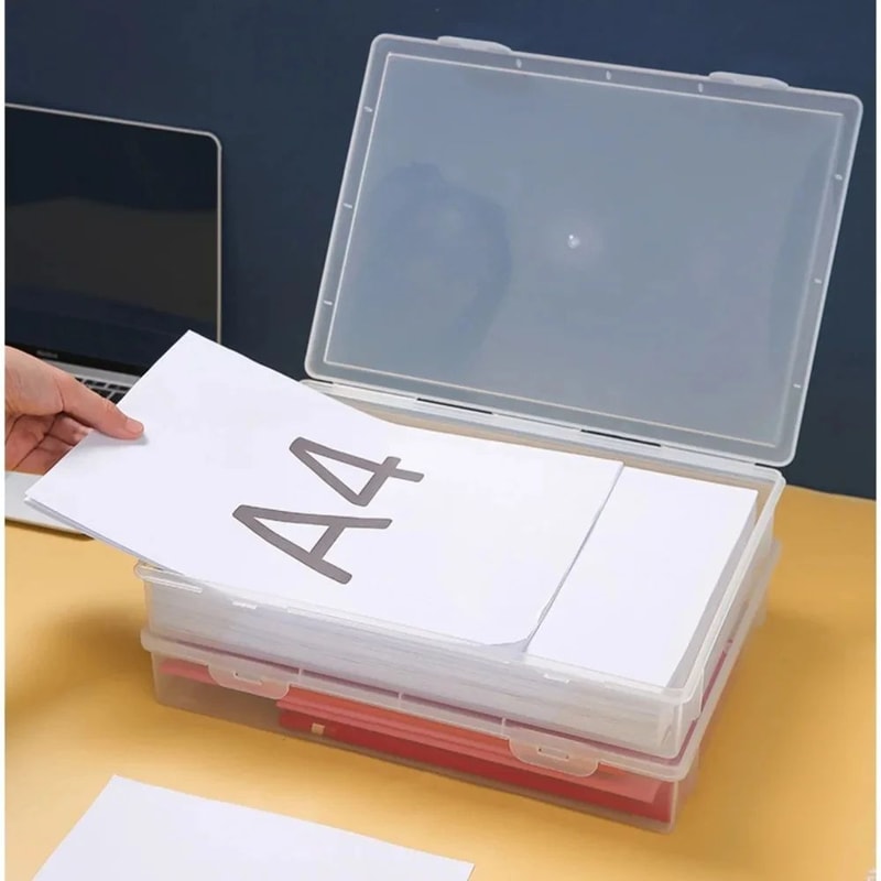 Clear A4 Plastic Document Organizer Storage Box With Dustproof Lid 1
