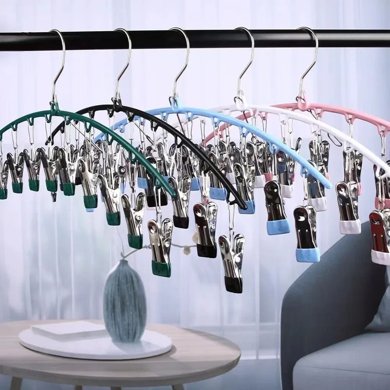 10Clip Stainless Steel Windproof Sock Drying Rack NonSlip Laundry Hanger For Socks Underwear Towe 1