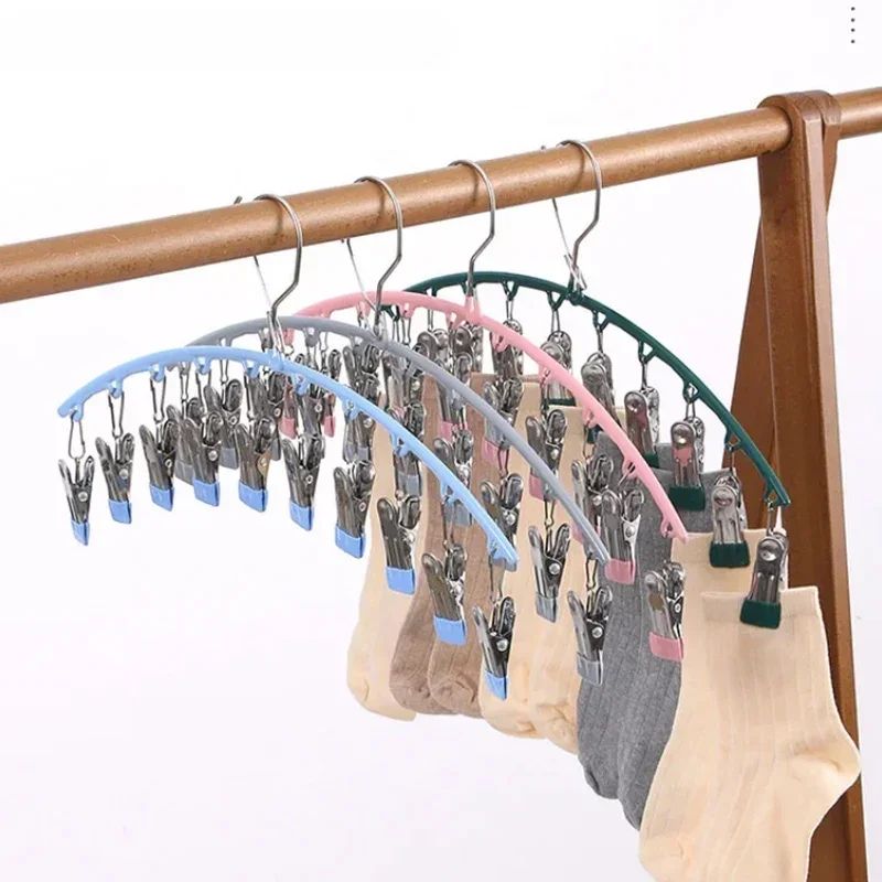 10Clip Stainless Steel Windproof Sock Drying Rack NonSlip Laundry Hanger For Socks Underwear Towe 2