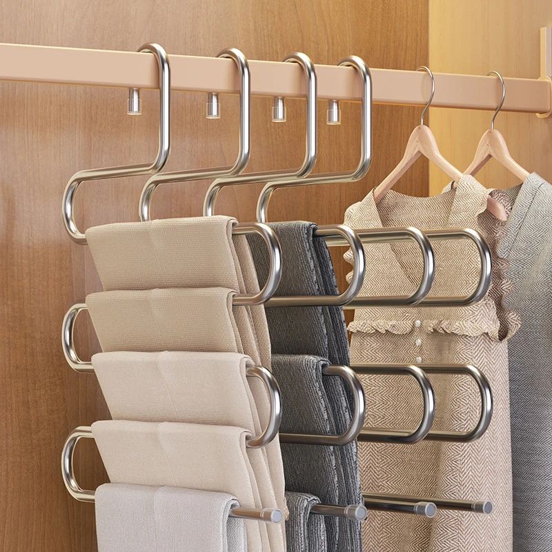 5Tier Stainless Steel Pants Hanger SpaceSaving MultiLayer Closet Organizer Rack 0