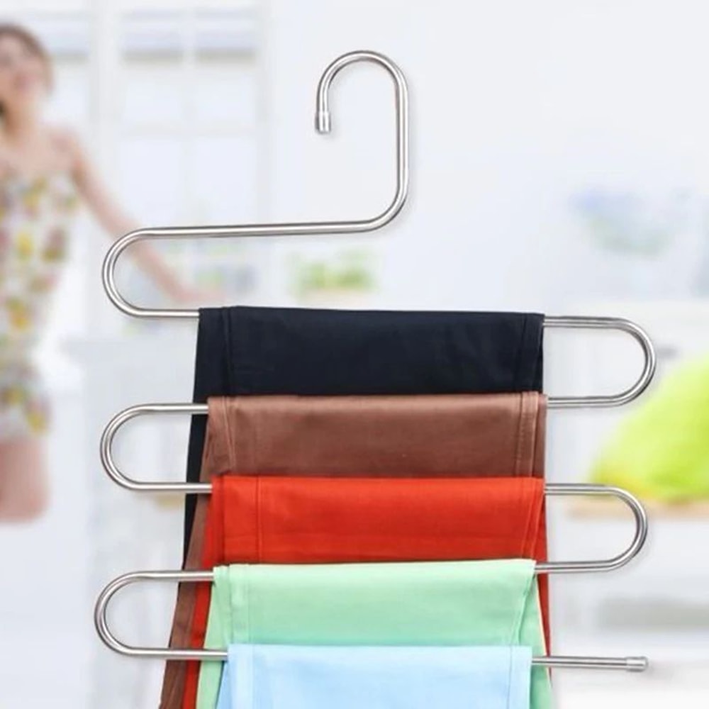 5Tier Stainless Steel Pants Hanger SpaceSaving MultiLayer Closet Organizer Rack 5
