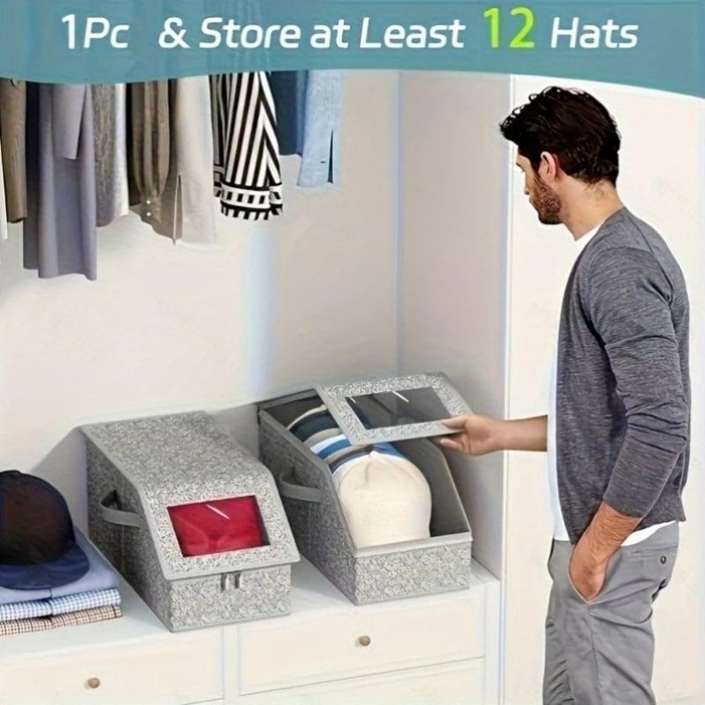 DustProof Foldable Baseball Cap Storage Box Stackable Fabric Hat Organizer With Zipper 2