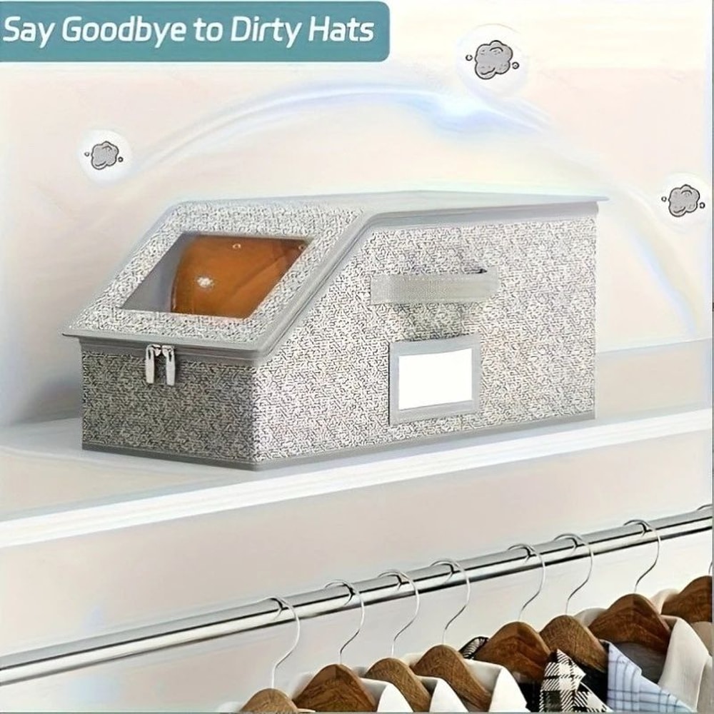 DustProof Foldable Baseball Cap Storage Box Stackable Fabric Hat Organizer With Zipper 3