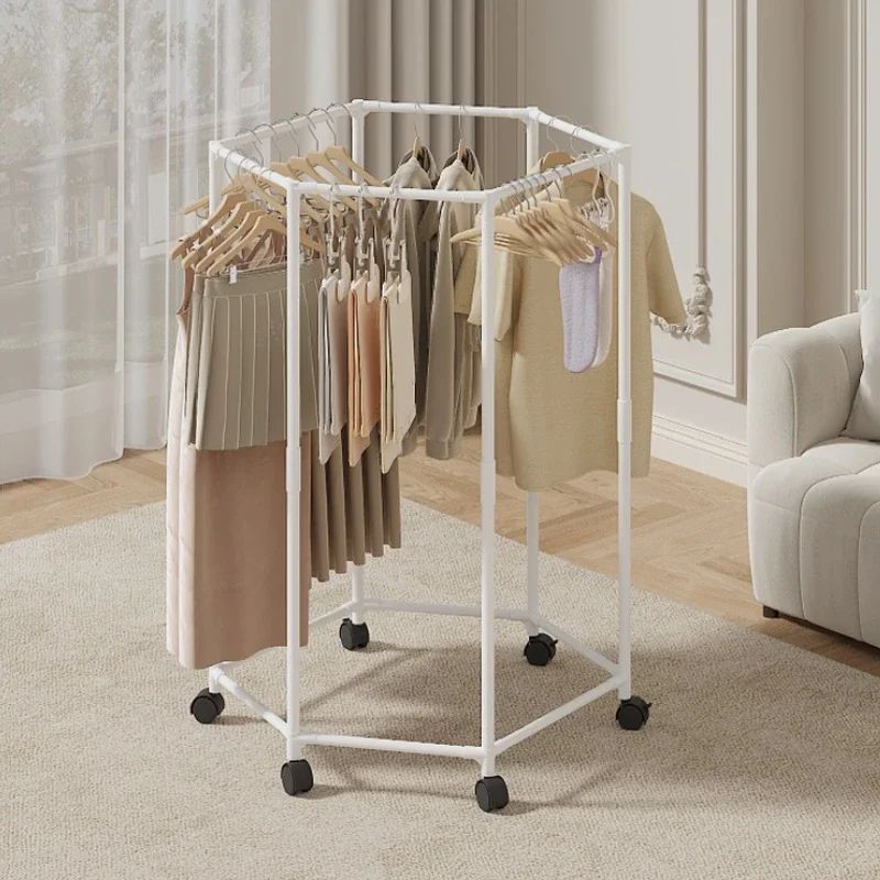 Hexagon Rotating Floor Clothes Rack 360 Movable Garment Organizer Hat Stand 0