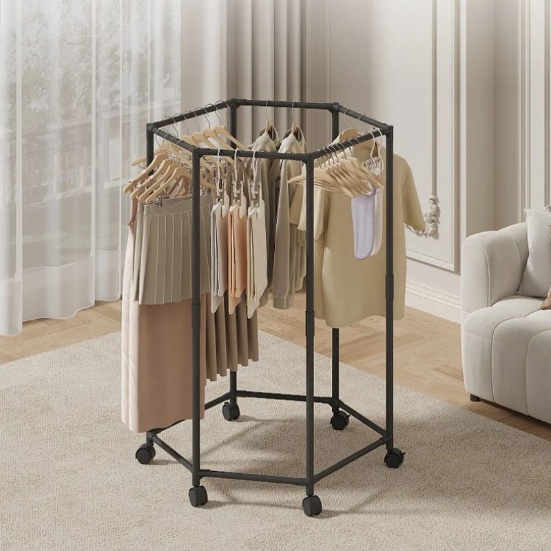 Hexagon Rotating Floor Clothes Rack 360 Movable Garment Organizer Hat Stand 2