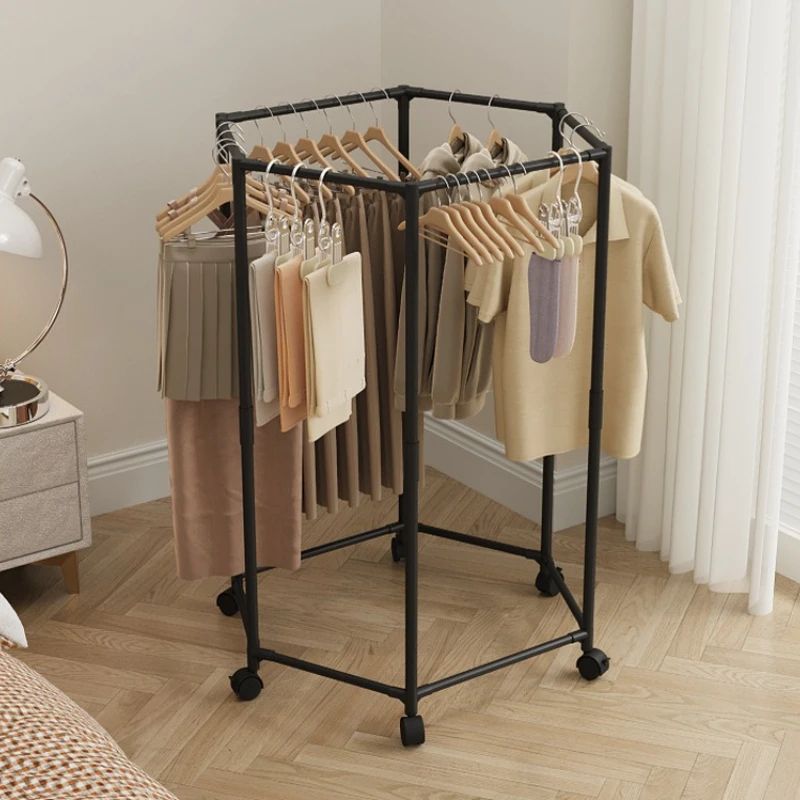 Hexagon Rotating Floor Clothes Rack 360 Movable Garment Organizer Hat Stand 3