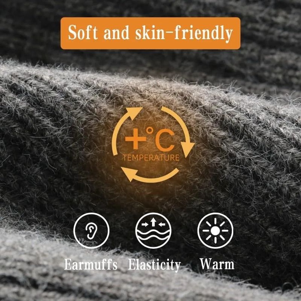 Mens Winter Knitted Peaked Hat Plush Faux Fur Lined Bomber Cap With Ear Protection 4