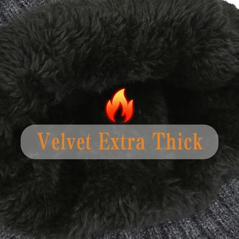 Mens Winter Knitted Peaked Hat Plush Faux Fur Lined Bomber Cap With Ear Protection 5
