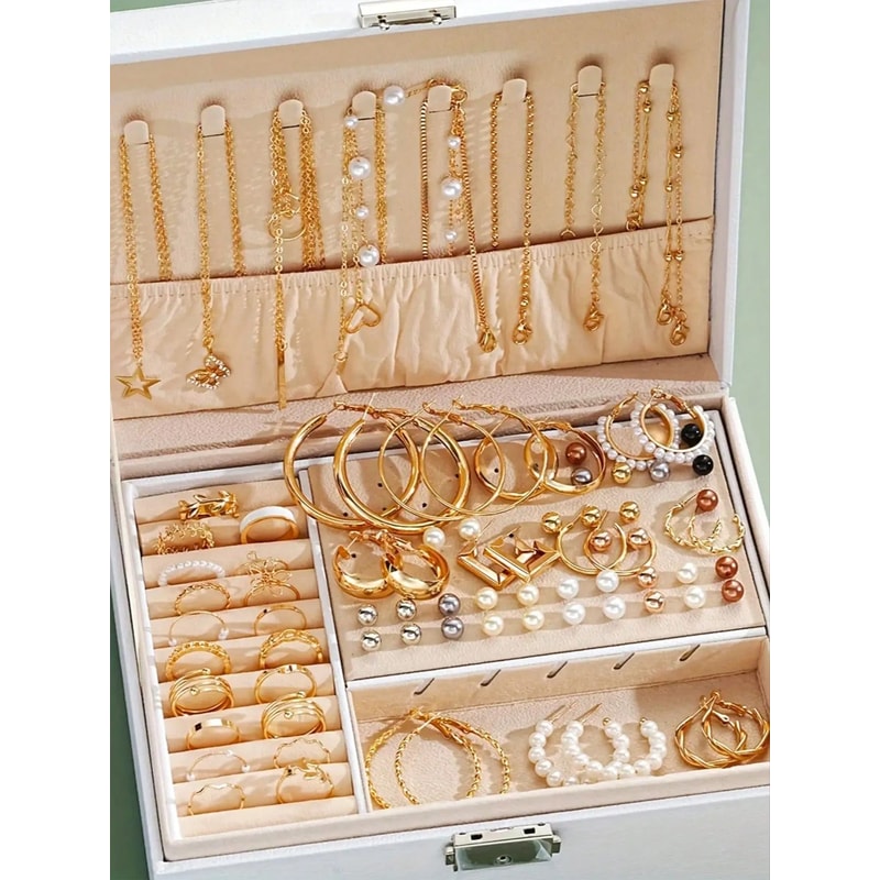 86Piece Elegant Pearl Jewelry Set MultiLayer Necklace Earrings Rings Stud Collection 1