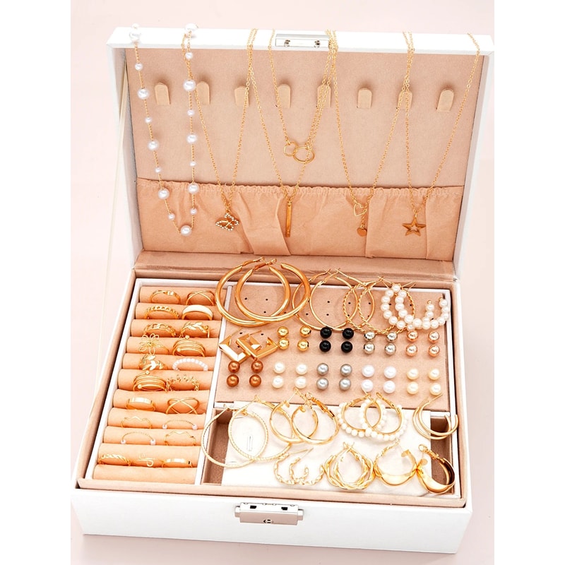 86Piece Elegant Pearl Jewelry Set MultiLayer Necklace Earrings Rings Stud Collection 2