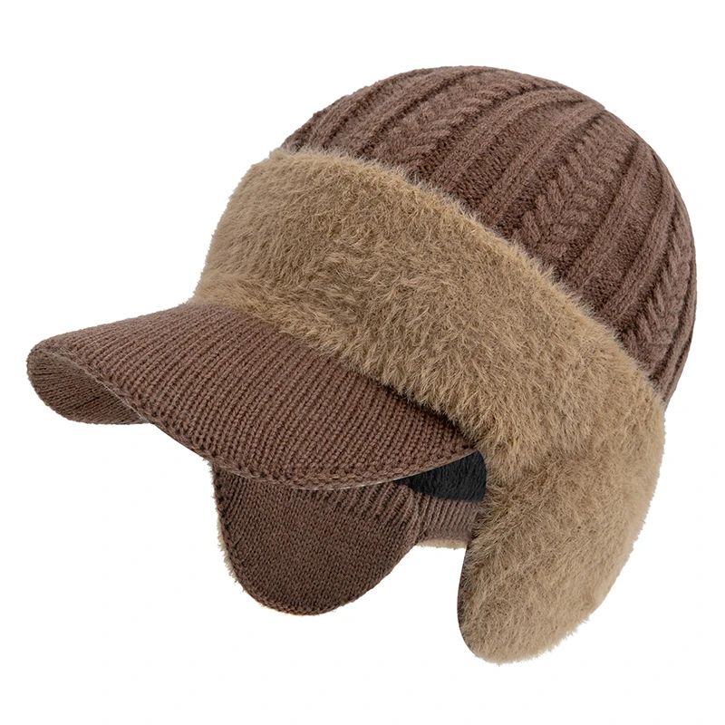 Plush FurLined Winter Hat With Earflaps Faux Fur Beanie Warm Outdoor Cap For Men 7