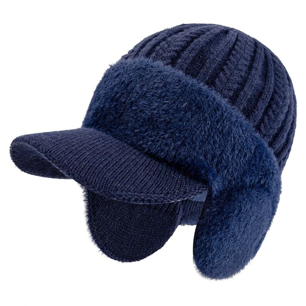 Plush FurLined Winter Hat With Earflaps Faux Fur Beanie Warm Outdoor Cap For Men 10