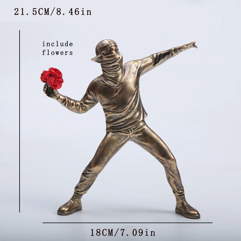 Resin BanksyInspired Flower Thrower Figurine Modern Street Art Desk Sculpture 6