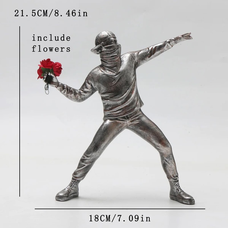 Resin BanksyInspired Flower Thrower Figurine Modern Street Art Desk Sculpture 7