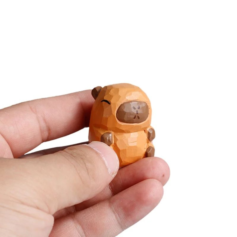 Cute Wooden Capybara Figurine Solid Wood Carved Animal Desk Home Decor 4
