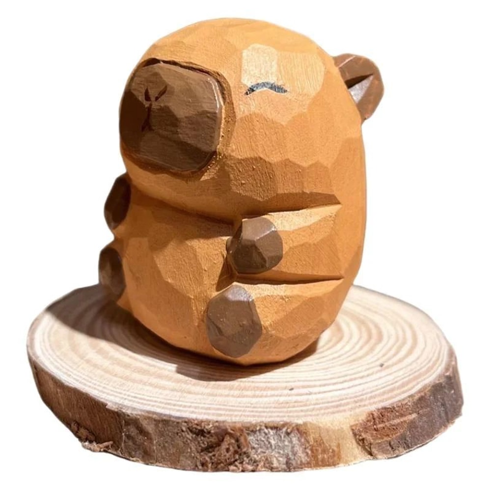 Cute Wooden Capybara Figurine Solid Wood Carved Animal Desk Home Decor 5
