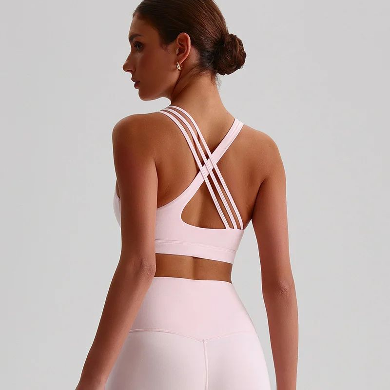 Womens HighStrength Cross Back Sports Bra Solid Color Supportive Fitness Yoga Top 2