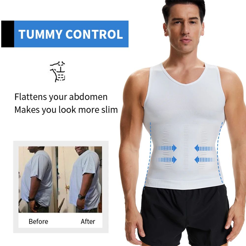 Mens VNeck Compression Body Shaper Tank Slimming Tummy Control Base Layer 2