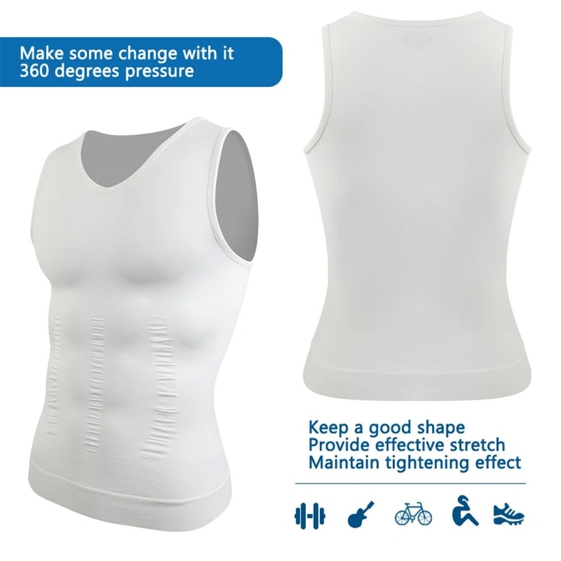 Mens VNeck Compression Body Shaper Tank Slimming Tummy Control Base Layer 4
