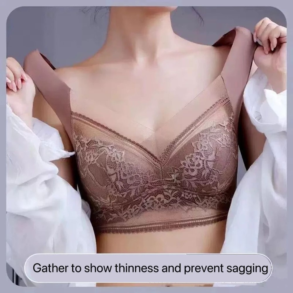 Womens Lace Plus Size Ice Silk Seamless Bra AntiSagging Thin Vest With Light Padding 8