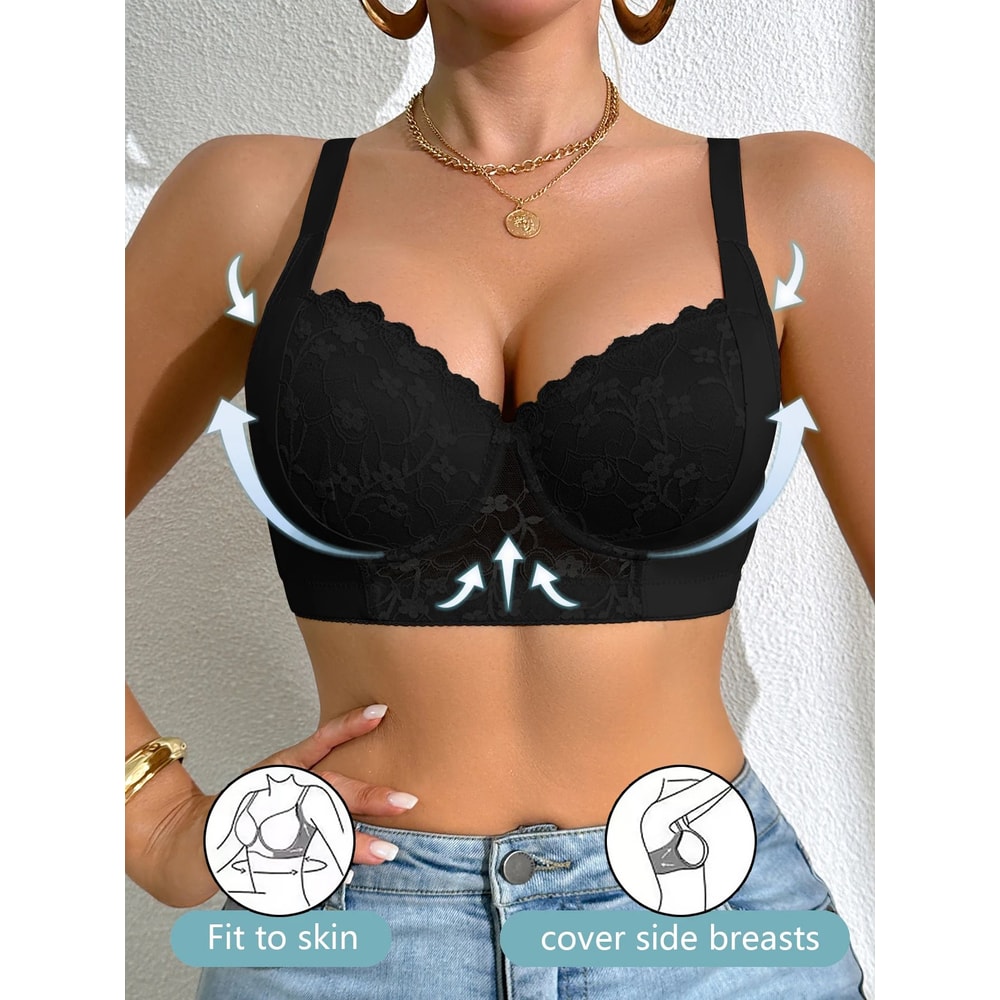 Sexy Lace Underwire PushUp Bra Side Smoothing Minimizer Lingerie AD Cup 4