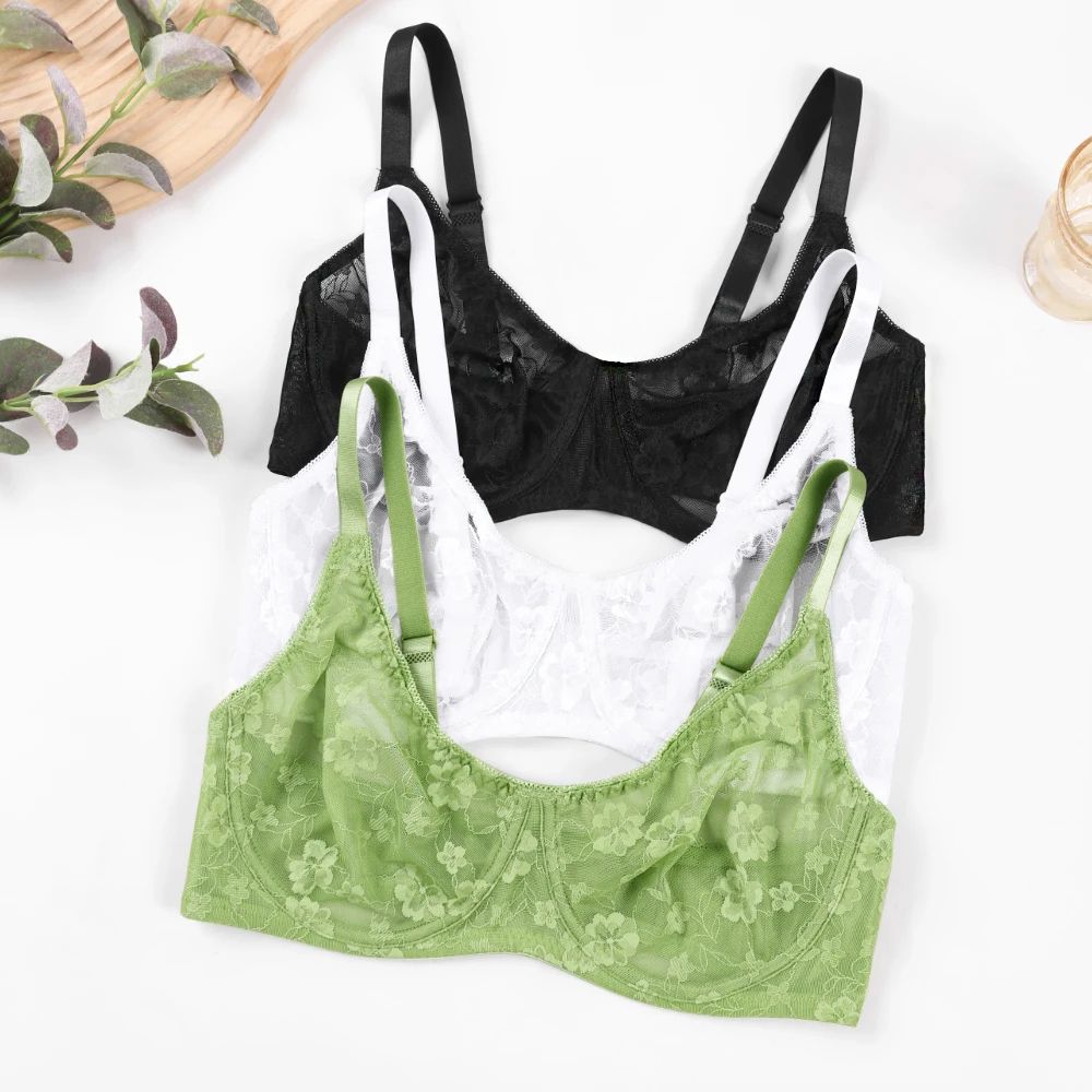 Sexy Lace Sheer Underwire Bra Plus Size Lingerie BF Cup 3