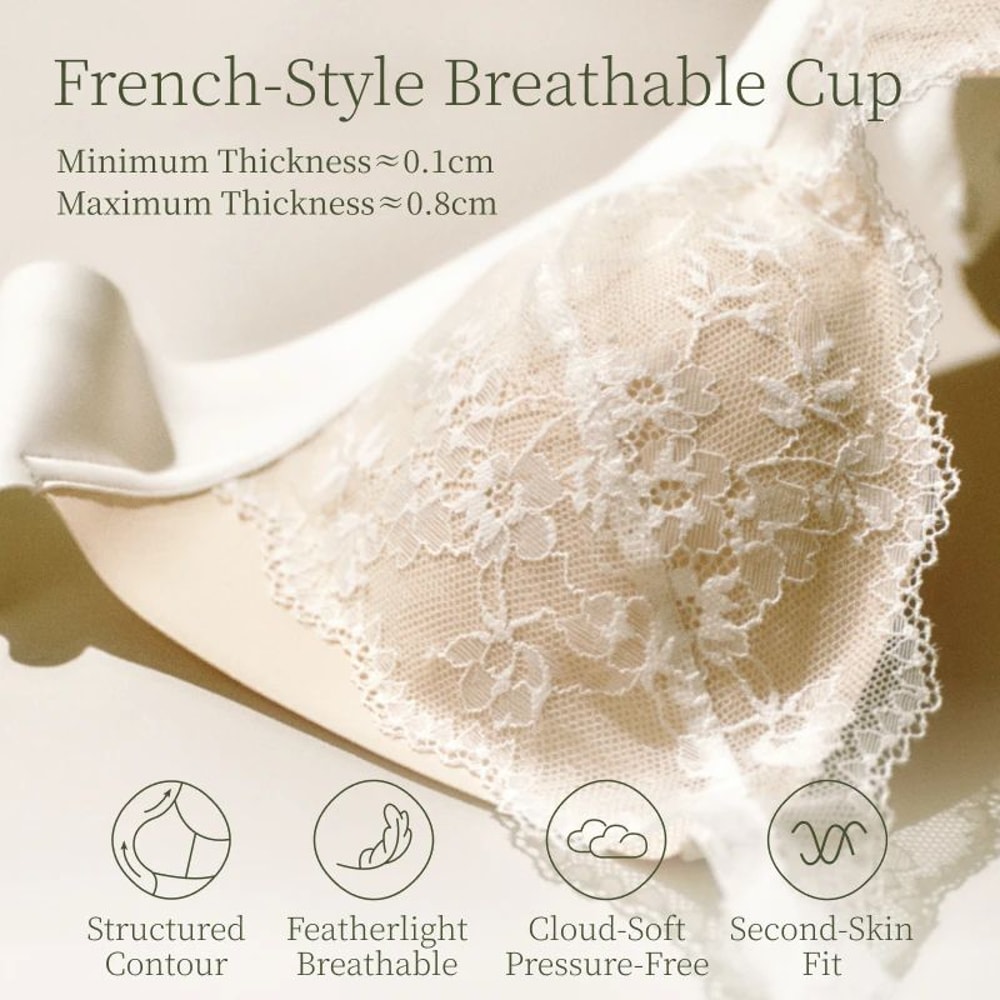 SUJIIN Deep V Wireless PushUp Lace Bra Breathable French Style Summer Lingerie 5