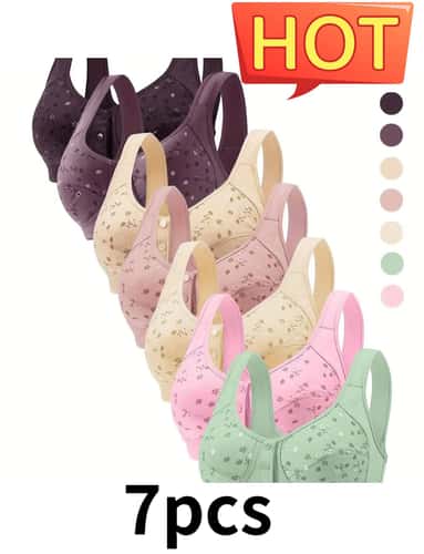 Elegant Front Buckle Floral Nursing Bra – 7-Piece Breathable Support Set