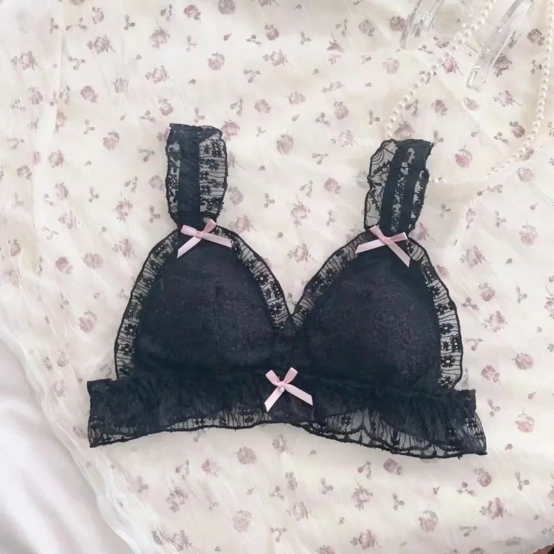 SweetMuse French Retro Lolita Lace Bra Set Wireless Japanese Style Bra Panty 9