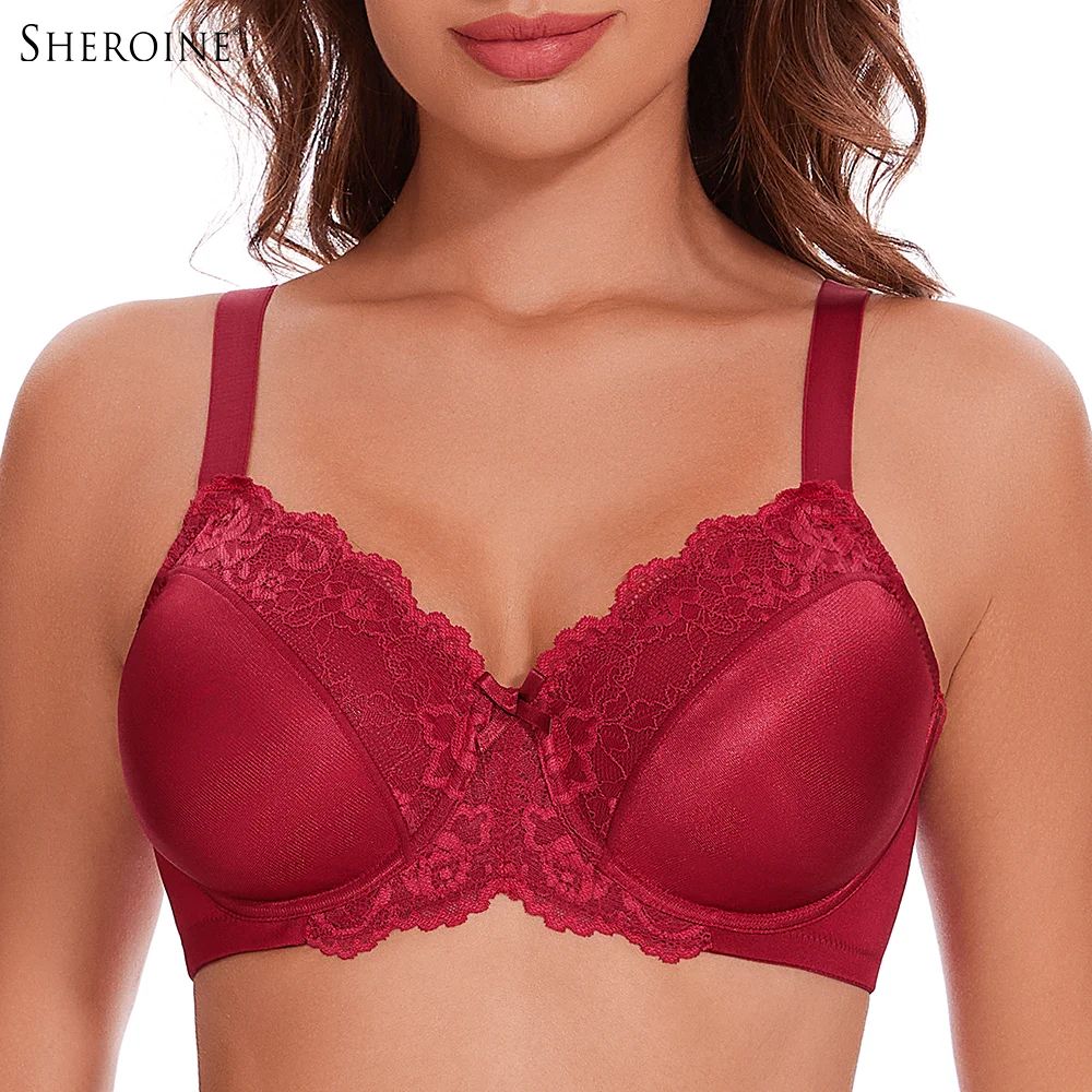 Sheroine Lace Floral Underwire Minimizer Bra Full Coverage Unlined TShirt Support Bra 0