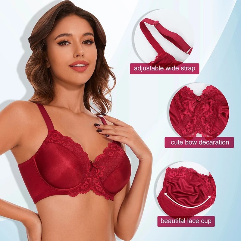Sheroine Lace Floral Underwire Minimizer Bra Full Coverage Unlined TShirt Support Bra 3