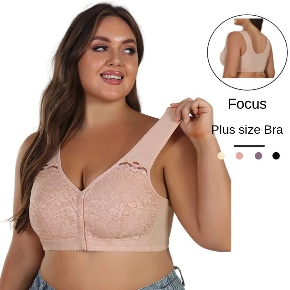 ComfortEase Front Closure Cotton Bra For Seniors Wireless Lace Vest Plus Size Support 5